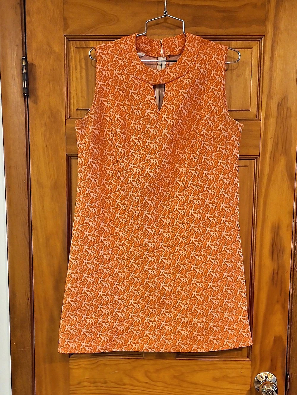 Vintage Abstract Mini Dress in Orange & White